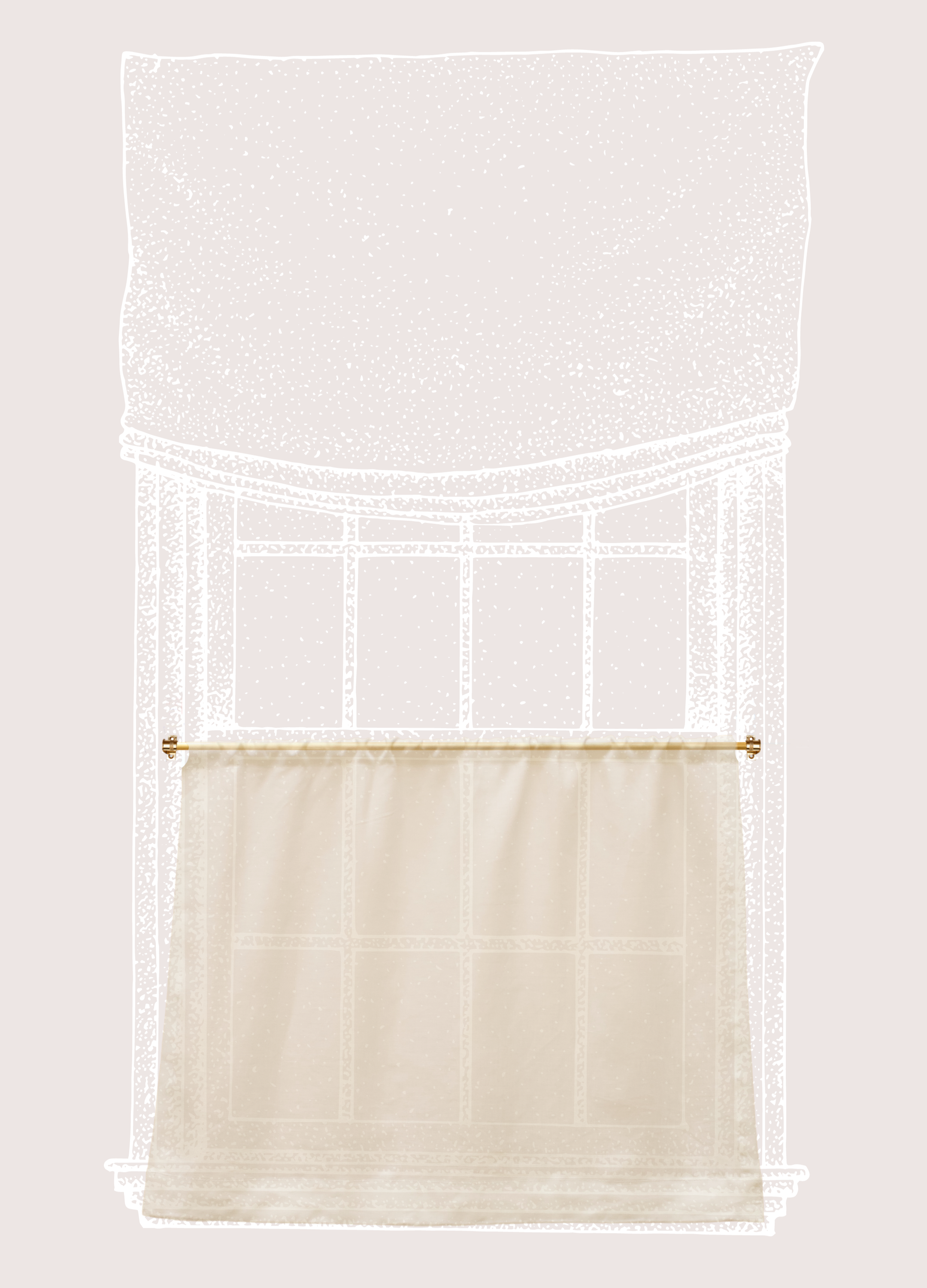 Cafe curtain 26 - pocket top - elderfield vellum - Pole Width 37.5cm x Drop 87cm