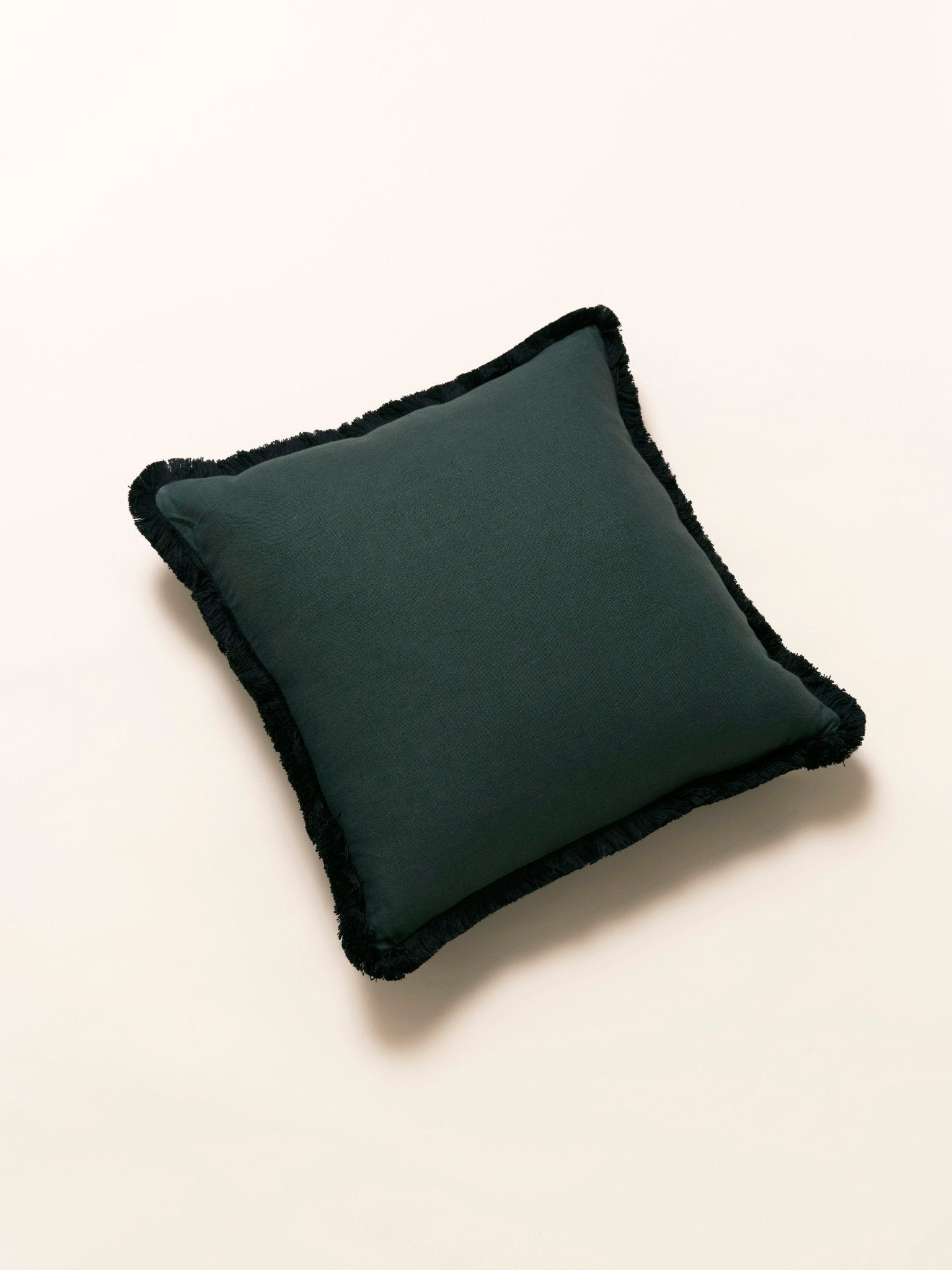 Hanbury Laundered Myrtle - contrast fringed cushion - East London Cloth